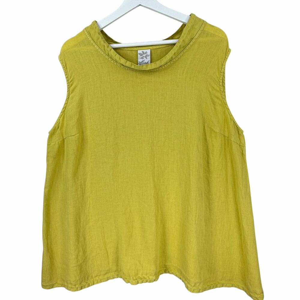 Match Point Linen Tunic Top Womens XL Chartreuse Sleeveless Minimal Artsy Lagen